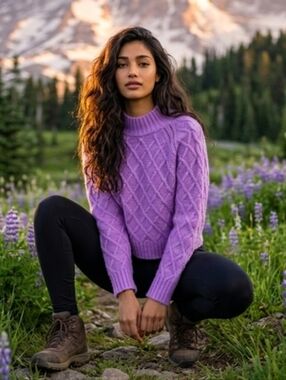American Eagle Outfitters Purple Cable Knit Mock Neck Pullover Sweater Size S